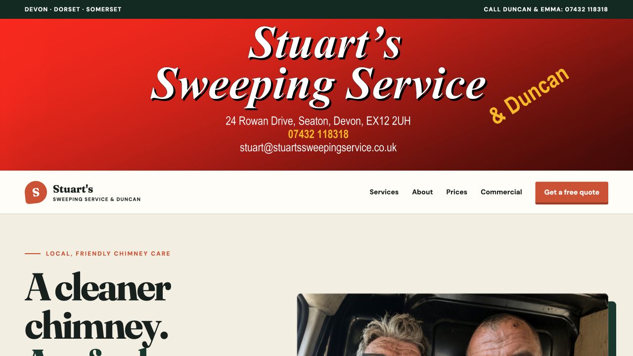 Stuart's Sweeping Service and Duncan website homepage