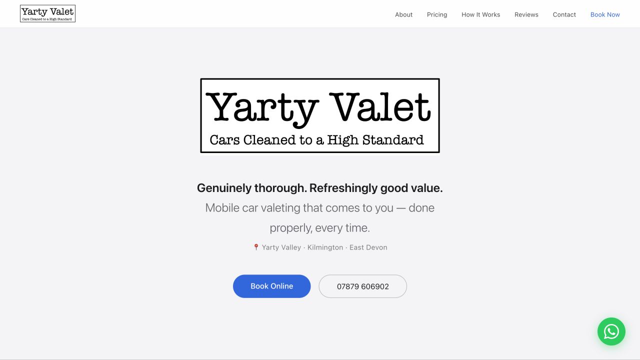 Yarty Valet website homepage